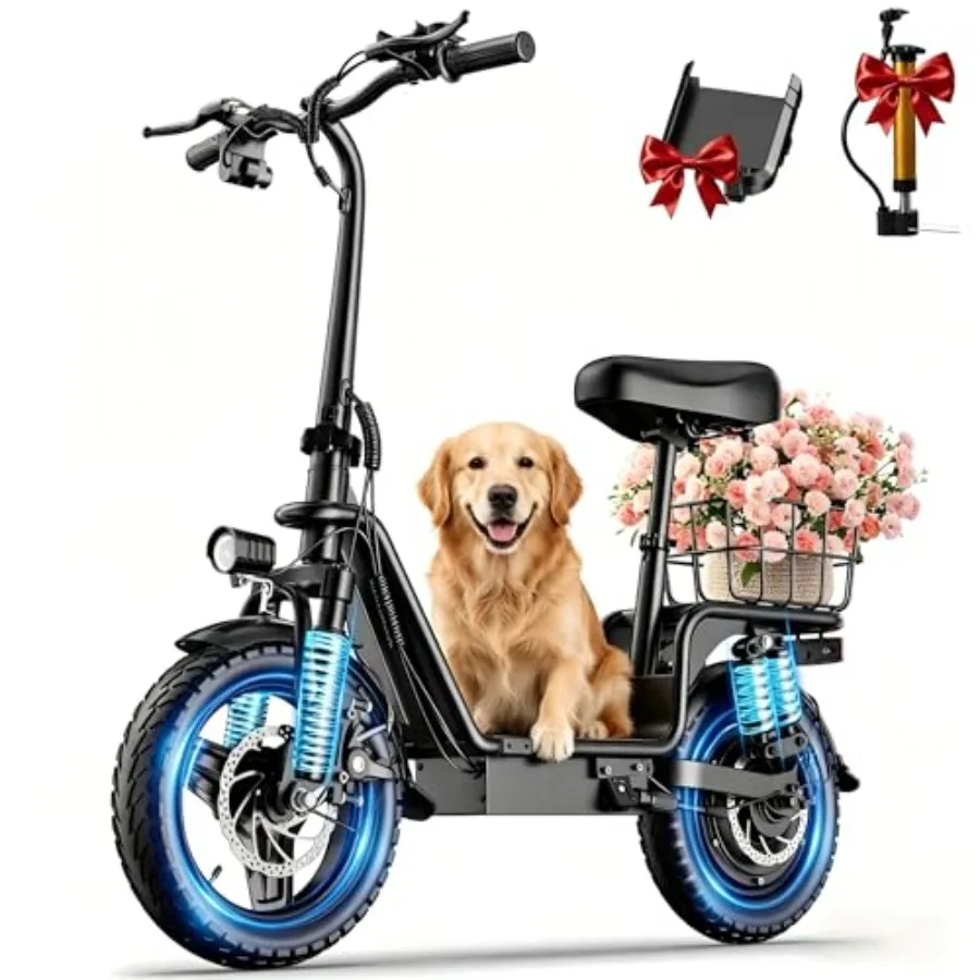 Off-road foldable electric scooter with seat for adults, aluminum alloy frame, black, 1800W peak power, 42-mile range, 20MPH sp
Off-road foldable electric scooter with seat for adults, aluminum alloy frame, black, 1800W peak power, 42-mile range, 20MPH sp
