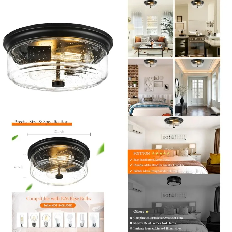 Black Flush Mount Ceiling Light, 2Light Industrial Farmhouse Light Fixture with Seeded Glass Shade for Kitchen, Hallway, Entryw
Black Flush Mount Ceiling Light, 2Light Industrial Farmhouse Light Fixture with Seeded Glass Shade for Kitchen, Hallway, Entryw