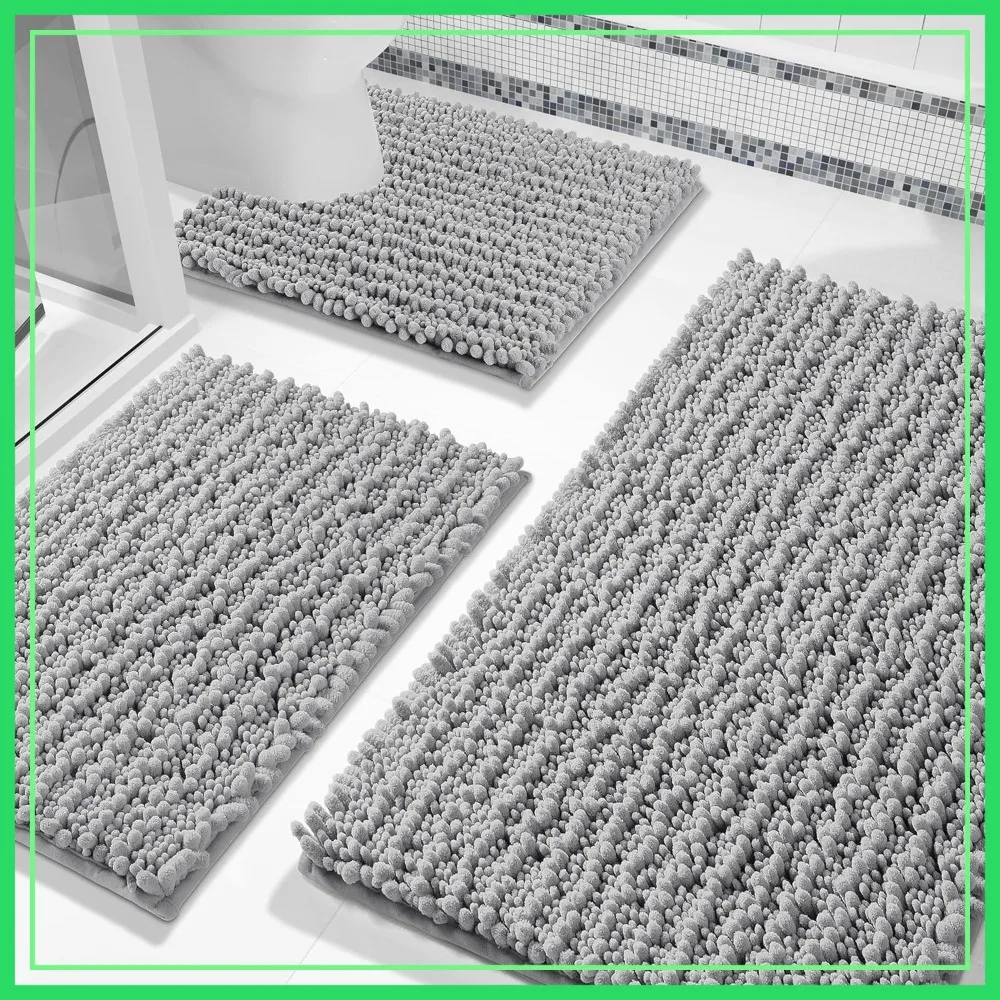 Super Absorbent Chenille Bathroom Rug Set 3 Piece - Quick Dry, Non Slip, Machine Washable, Extra Thick Shaggy Floor Mat for Shower Tub Sink, Grey
Super Absorbent Chenille Bathroom Rug Set 3 Piece - Quick Dry, Non Slip, Machine Washable, Extra Thick Shaggy Floor Mat for Shower Tub Sink, Grey