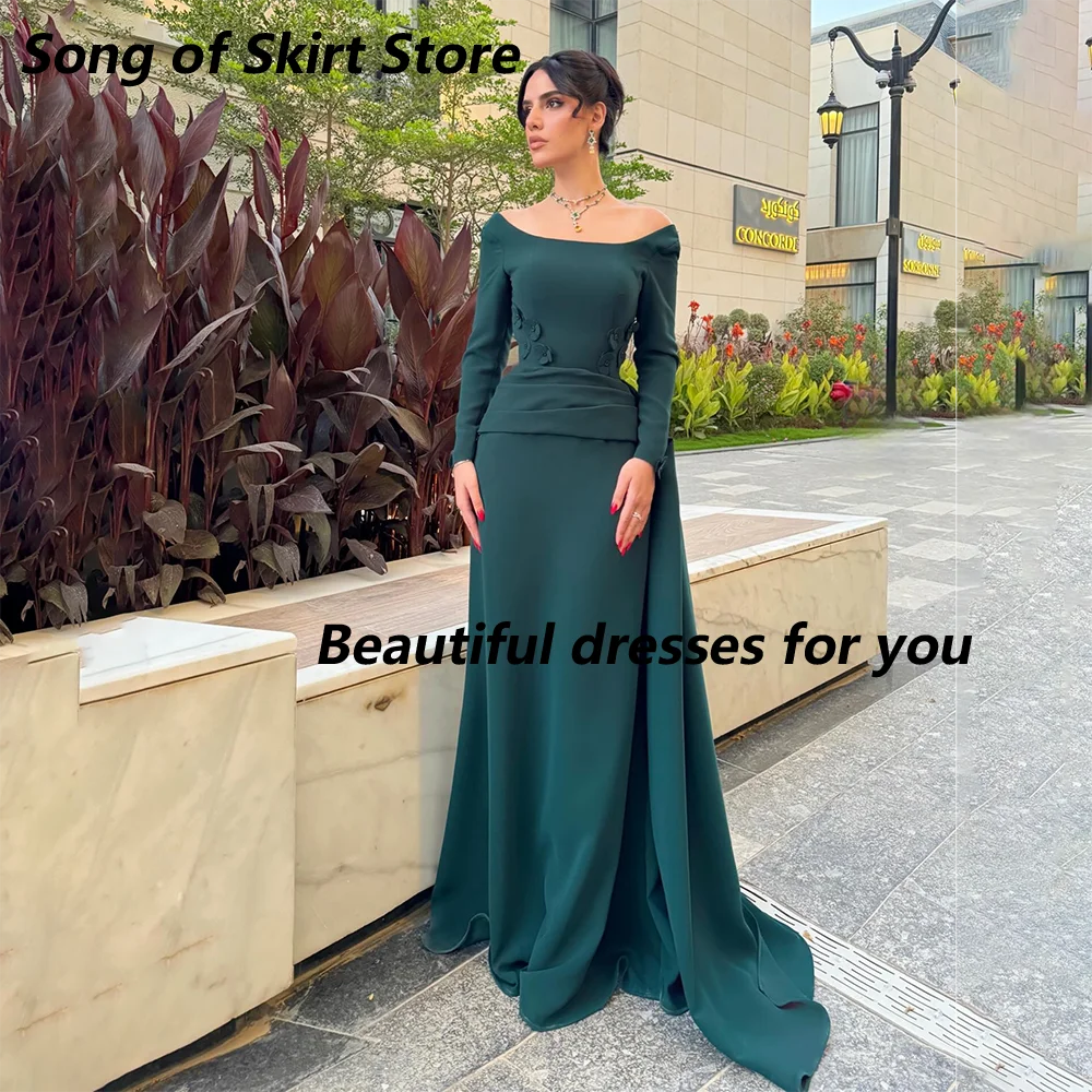 Dark Green Evening Dress Customized Off The Shoulder Long Sleeves Jersey Applique Party Dress Floor Length Straight Prom Gown
Dark Green Evening Dress Customized Off The Shoulder Long Sleeves Jersey Applique Party Dress Floor Length Straight Prom Gown