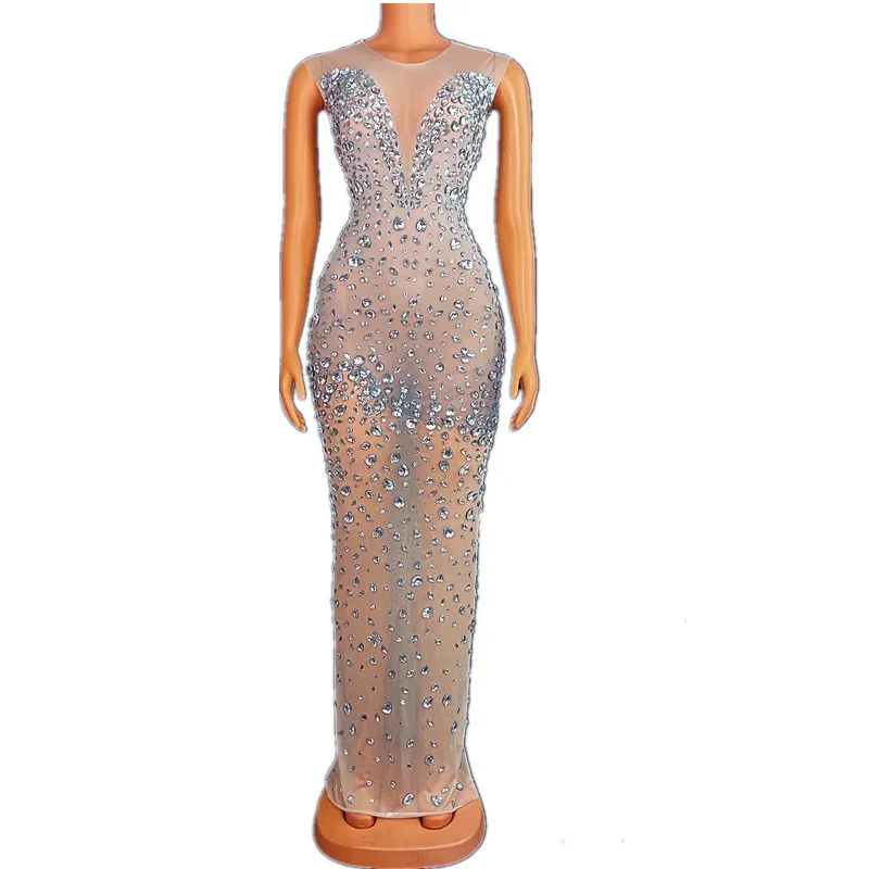 Singer Bar Stage Concert Shiny Rhinestones Transparent Long Dress Women Birthday Prom Party Celebrity Crystal Dress Show Costume
Singer Bar Stage Concert Shiny Rhinestones Transparent Long Dress Women Birthday Prom Party Celebrity Crystal Dress Show Costume