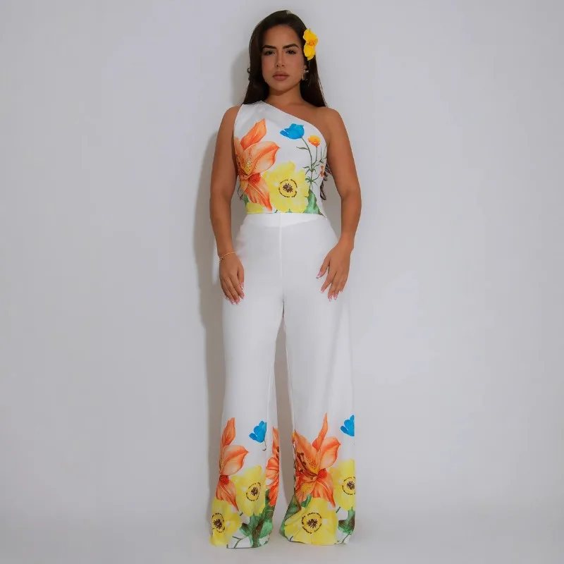 Women Elegant Floral Print 2 Piece Set One Shoulder Sleeveless Crop Tops + High Waist Wide Leg Pants Fashion Casual Suits
Women Elegant Floral Print 2 Piece Set One Shoulder Sleeveless Crop Tops + High Waist Wide Leg Pants Fashion Casual Suits