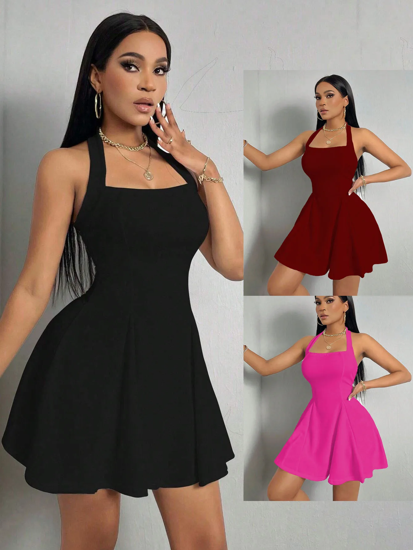 Ins New 2026 European And American Women's Sexy Hanging Neck, Exposed Back, Waist Cinching A-line Large Swing Short Skirt Dress
Ins New 2026 European And American Women's Sexy Hanging Neck, Exposed Back, Waist Cinching A-line Large Swing Short Skirt Dress
