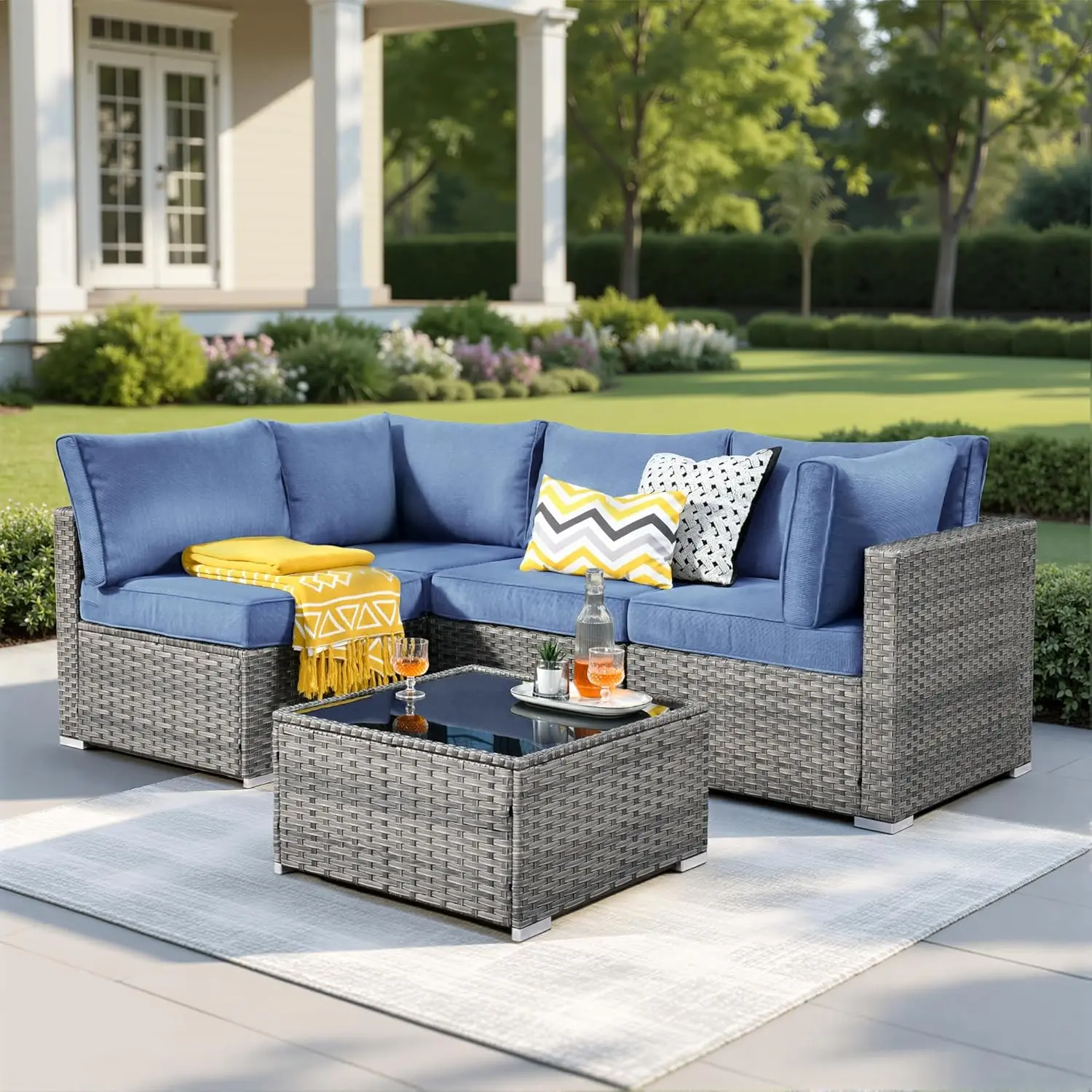 5 Piece Wicker Outdoor Sectional Sofa Set with Thicken Cushions Rattan Coffee Table for Porch Balcony Yard Poolside, Customized
5 Piece Wicker Outdoor Sectional Sofa Set with Thicken Cushions Rattan Coffee Table for Porch Balcony Yard Poolside, Customized