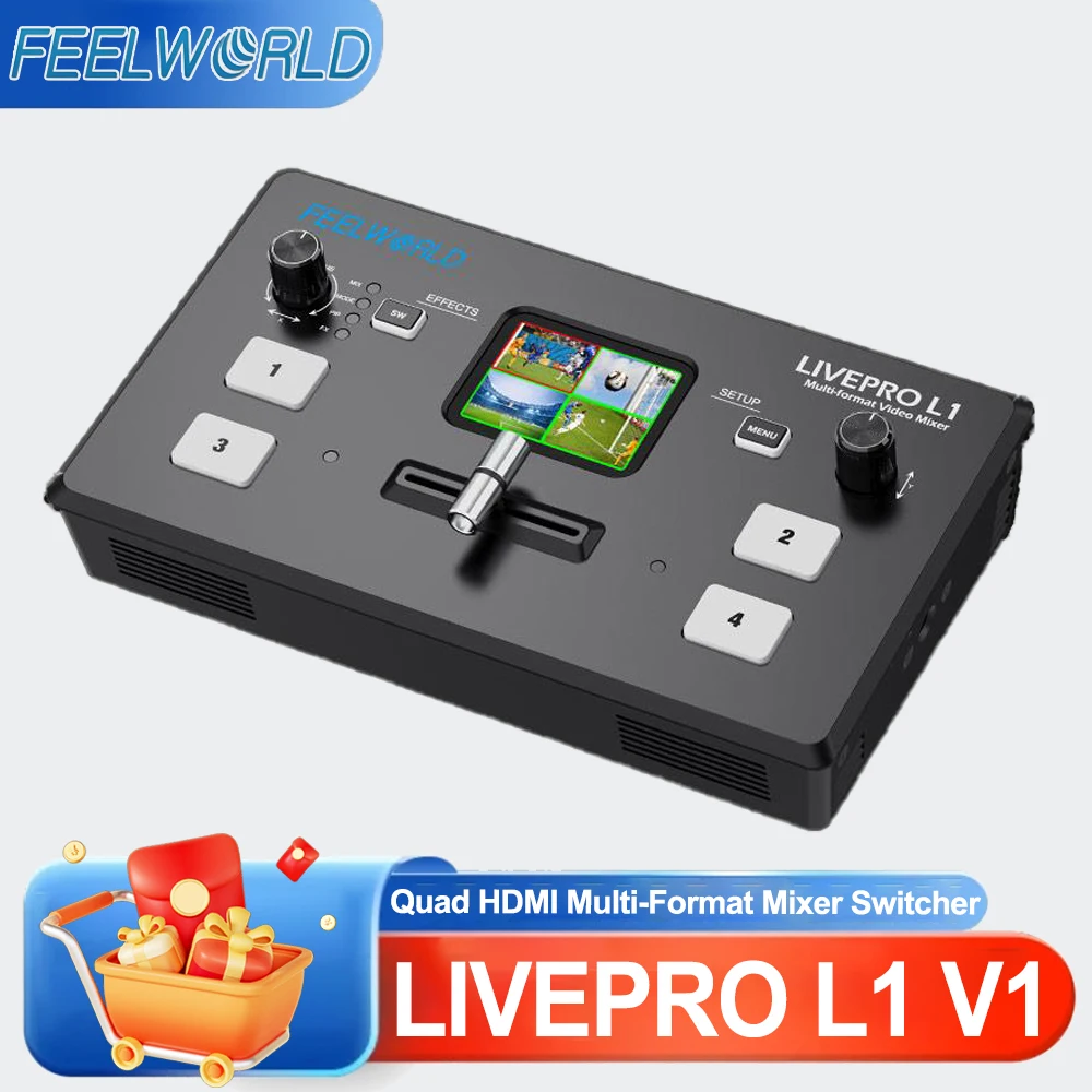 Видеомикшер FEELWORLD LIVEPRO L1 V1 с поддержкой нескольких форматов, 4 входа HDMI, USB3.0, для прямой трансляции на YouTube
Видеомикшер FEELWORLD LIVEPRO L1 V1 с поддержкой нескольких форматов, 4 входа HDMI, USB3.0, для прямой трансляции на YouTube