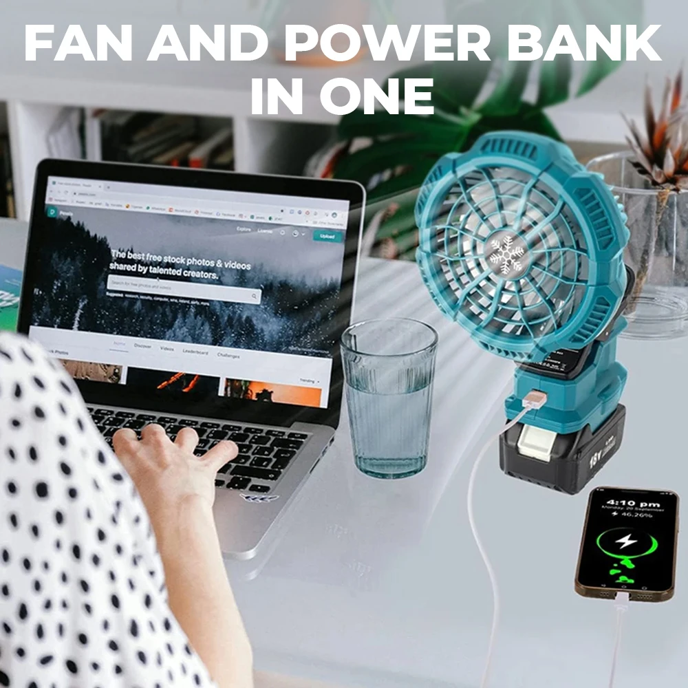 Cordless Jobsite Fan for Makita 18V Lithium Ion Batteries 3 Speed Adjustable Outdoor Rechargeable Camping Fan 315° Rotation
Cordless Jobsite Fan for Makita 18V Lithium Ion Batteries 3 Speed Adjustable Outdoor Rechargeable Camping Fan 315° Rotation