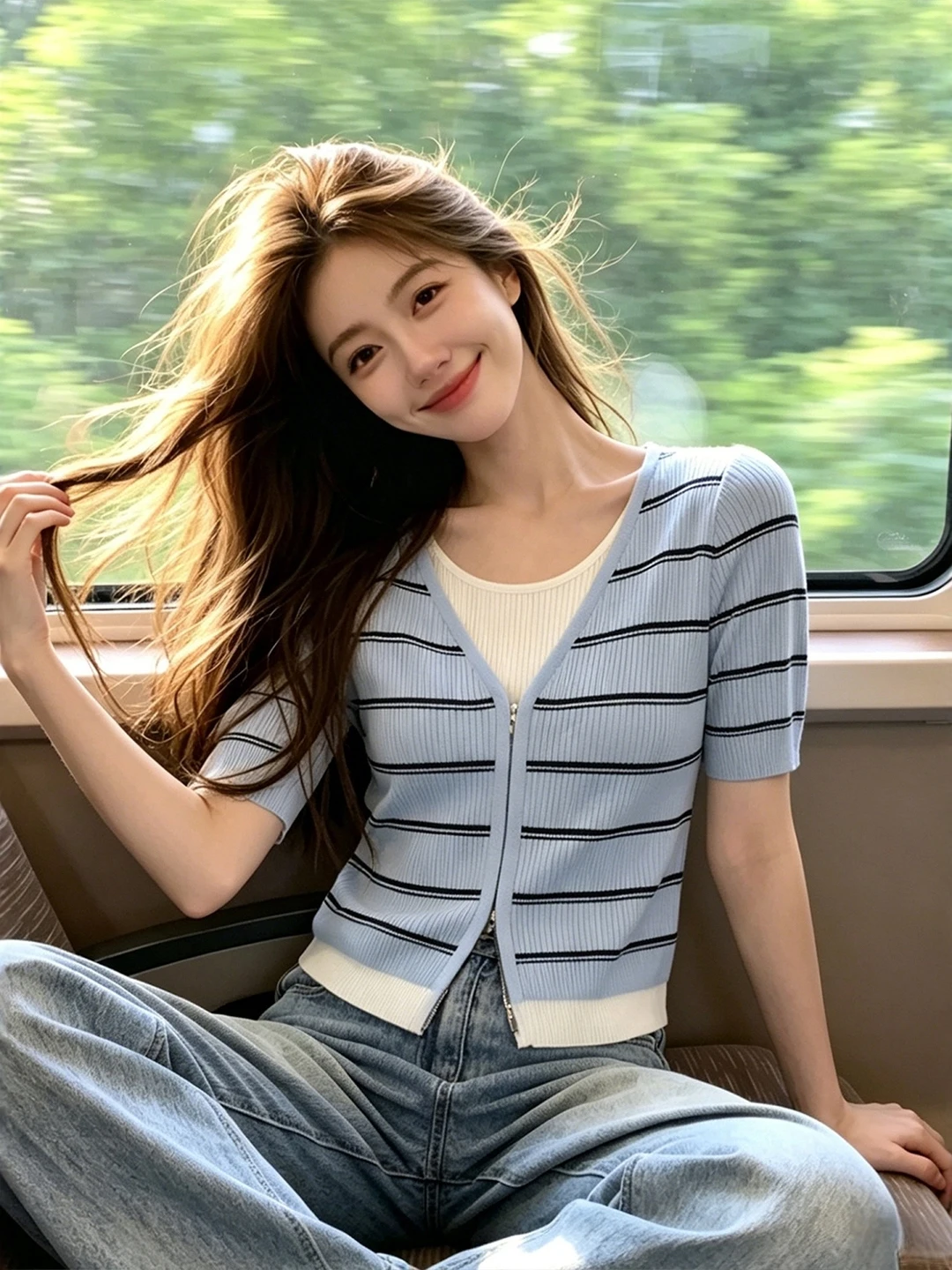 Slimming Effect Stripe Color Block Knitted Short Sleeve T Shirt Women Summer 2026 New plus Size Big MM Fake Two-Piece Top
Slimming Effect Stripe Color Block Knitted Short Sleeve T Shirt Women Summer 2026 New plus Size Big MM Fake Two-Piece Top
