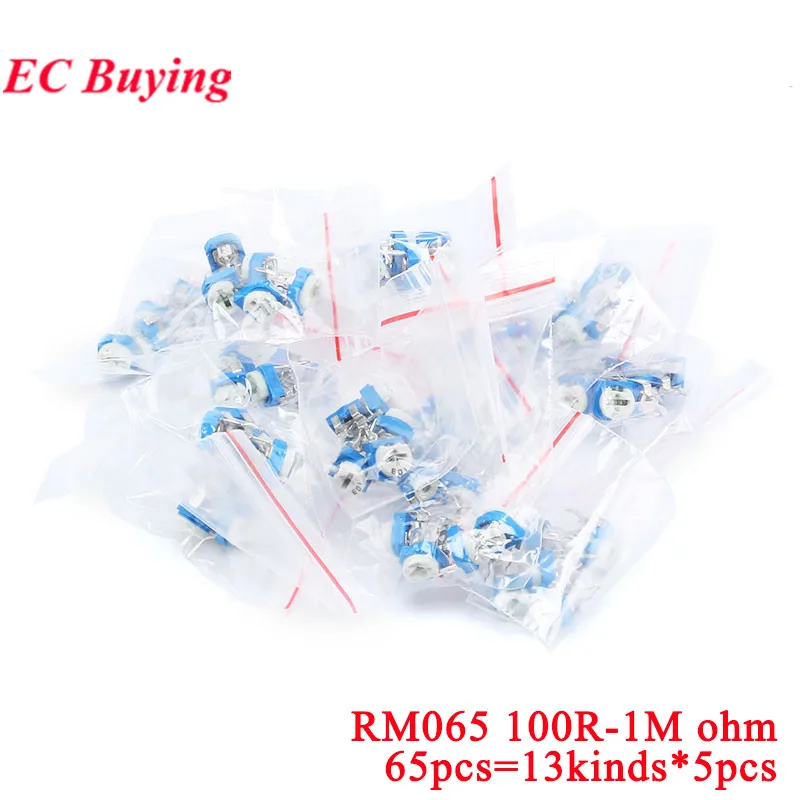 65Pcs/lot RM065 Trimpot Trimmer Potentiometer Variable Resistor Kit Horizontal Adjustable Resistance 100R-1M Component Bag
65Pcs/lot RM065 Trimpot Trimmer Potentiometer Variable Resistor Kit Horizontal Adjustable Resistance 100R-1M Component Bag