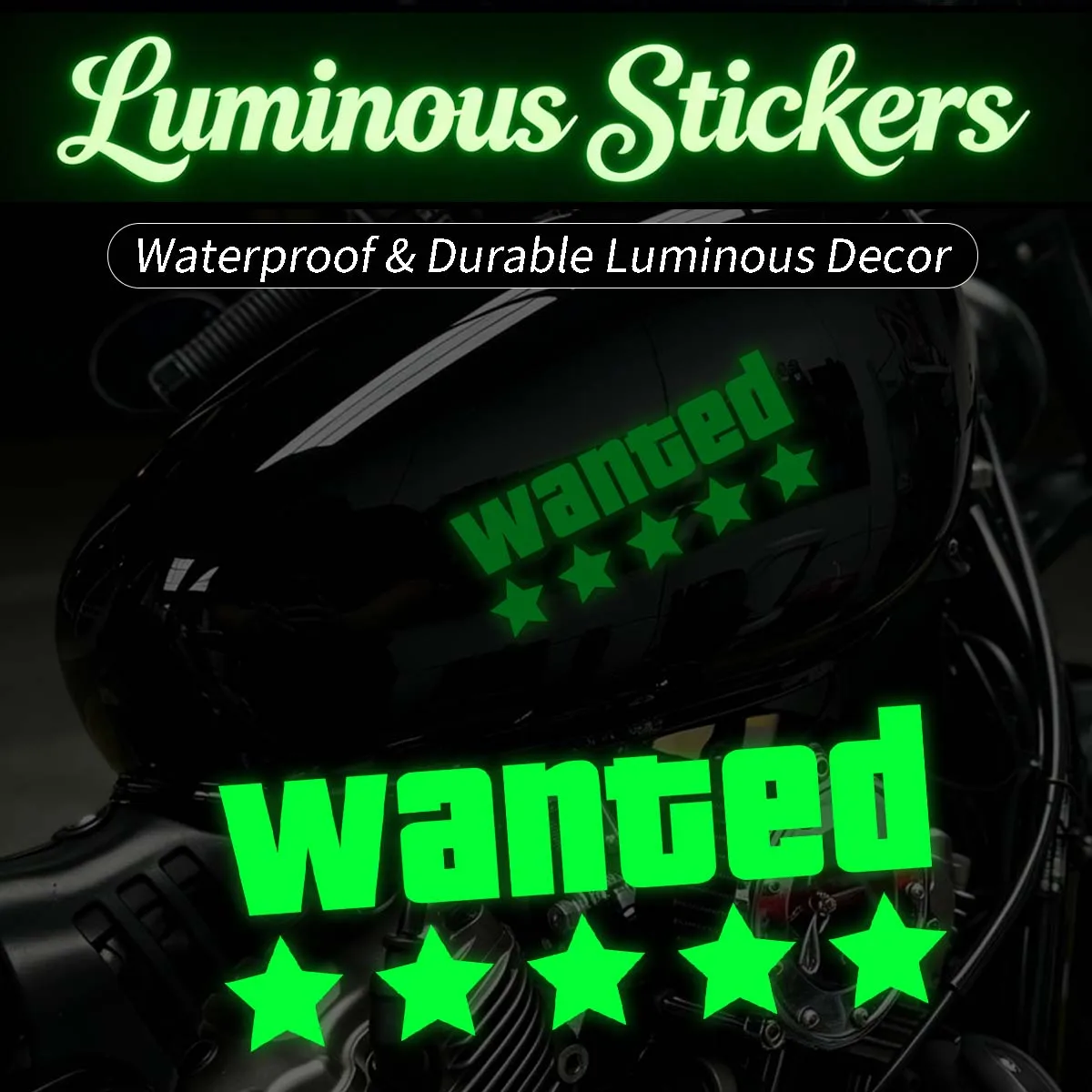 Personalized WANTED Star Luminous Motorcycle Stickers Moto Bike Helmet Side Box Body Car Window Decor Vinyl Decals Accessories
Personalized WANTED Star Luminous Motorcycle Stickers Moto Bike Helmet Side Box Body Car Window Decor Vinyl Decals Accessories