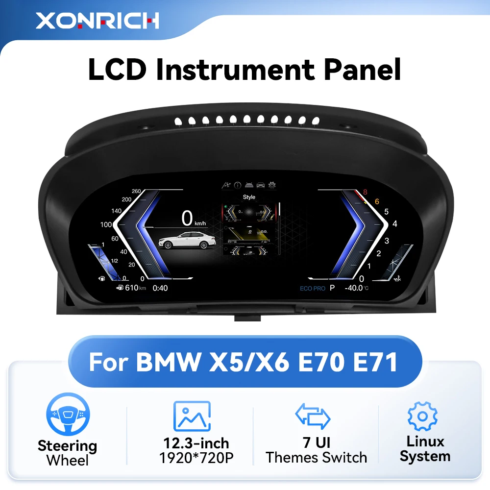 XONRICH 12.3 Inch Digital Dashboard For BMW X5 E70 X6 E71 2006-2013 Full LCD Virtual Cockpit Instrument Speedometer Cluster
XONRICH 12.3 Inch Digital Dashboard For BMW X5 E70 X6 E71 2006-2013 Full LCD Virtual Cockpit Instrument Speedometer Cluster