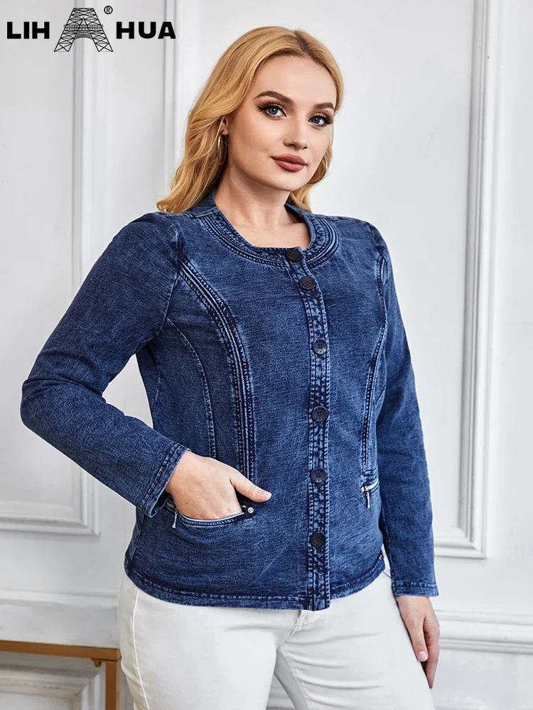 LIH HUA Women's Plus Size Denim Jacket Autumn Chic Elegant Jacket For Chubby Women Round Neck Cotton Knitted Jacket
LIH HUA Women's Plus Size Denim Jacket Autumn Chic Elegant Jacket For Chubby Women Round Neck Cotton Knitted Jacket