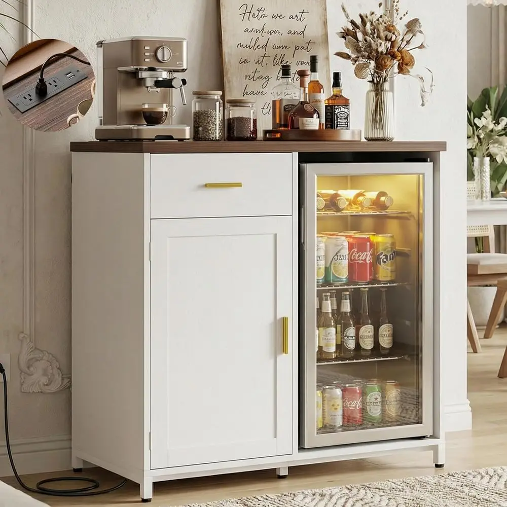 White Home Bar Cabinet with Ridge Space, Power Outlet, and Wine Glass Holder for Dining or Kitchen Area
White Home Bar Cabinet with Ridge Space, Power Outlet, and Wine Glass Holder for Dining or Kitchen Area