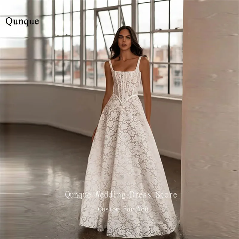 Qunque Lace Wedding Dresses A Line Floor Length Dresses For Women Flowers Square Collar Modern Vestidos De Novia Customized
Qunque Lace Wedding Dresses A Line Floor Length Dresses For Women Flowers Square Collar Modern Vestidos De Novia Customized