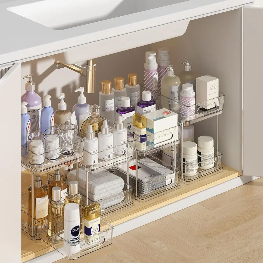 Двухуровневые выдвижные органайзеры и системы хранения для ванной под раковину, многофункциональные выдвижные ящики для шкафов с передвижными разделителями
Двухуровневые выдвижные органайзеры и системы хранения для ванной под раковину, многофункциональные выдвижные ящики для шкафов с передвижными разделителями