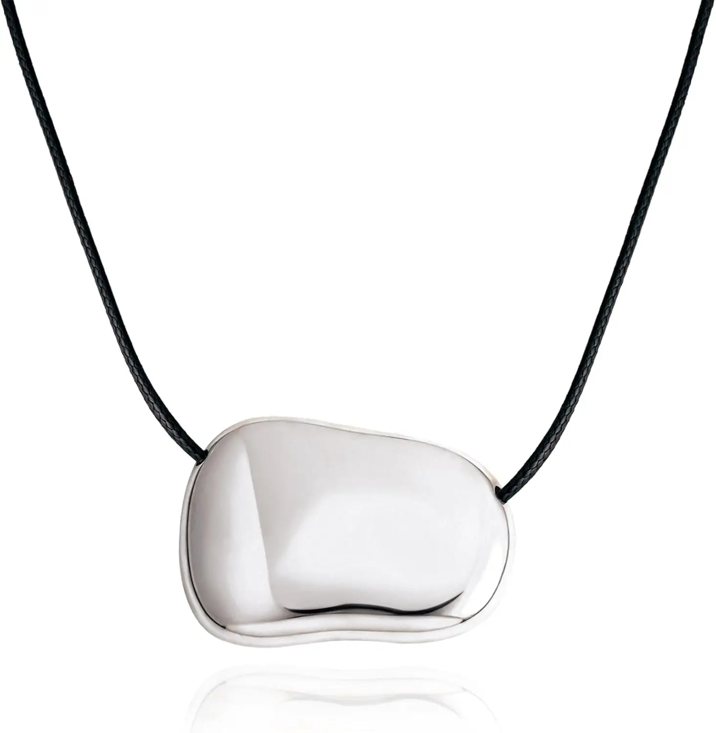 Chunky Silver Plated Pebble Pendant Necklace for Women Large Charm on Black Cord Statement Jewelry
Chunky Silver Plated Pebble Pendant Necklace for Women Large Charm on Black Cord Statement Jewelry