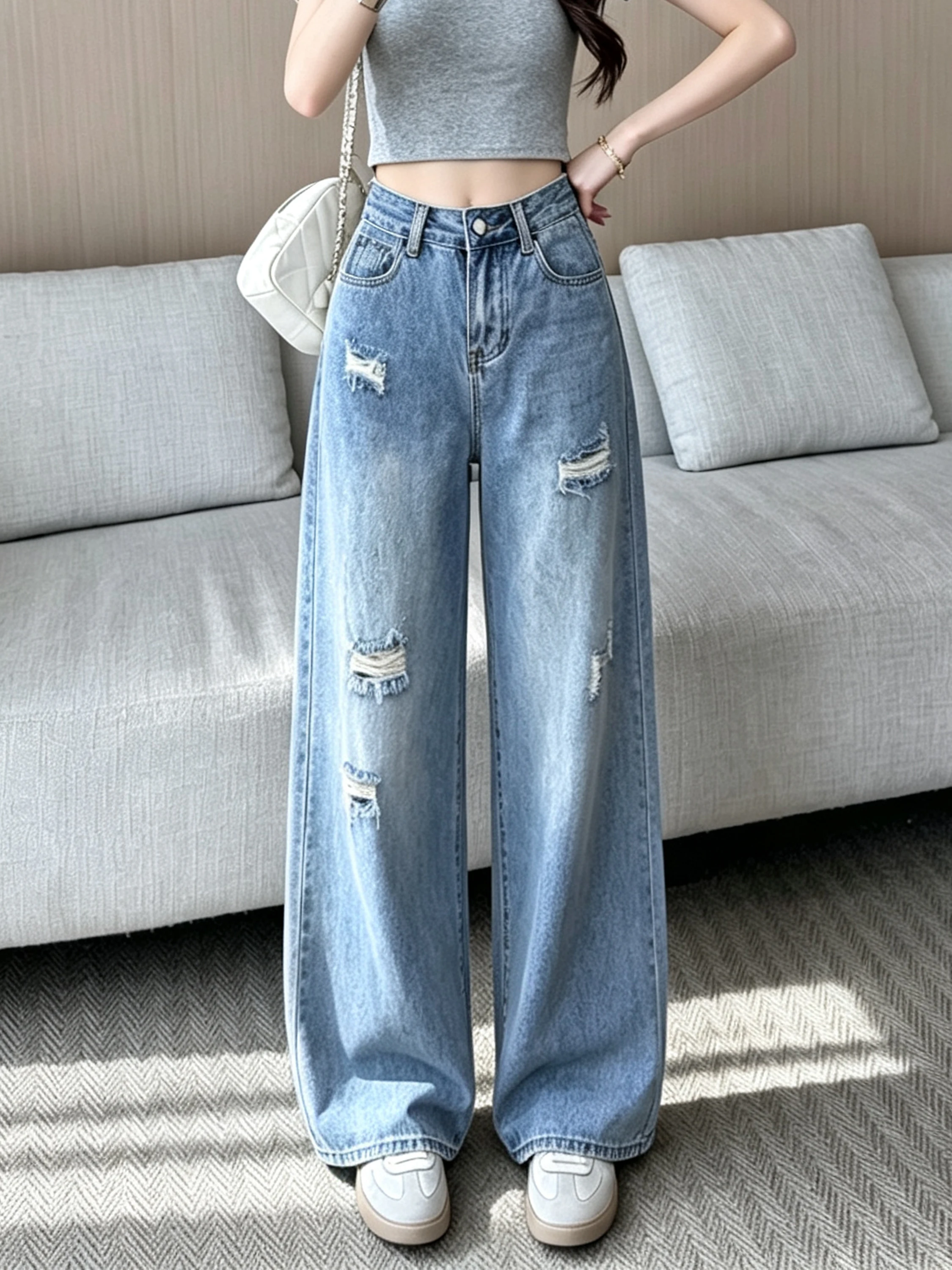 Retro Hole Denim Jeans Women's High Waist Loose Slimming Straight Nine Points Summer New Style Fashionable Casual High Waist
Retro Hole Denim Jeans Women's High Waist Loose Slimming Straight Nine Points Summer New Style Fashionable Casual High Waist