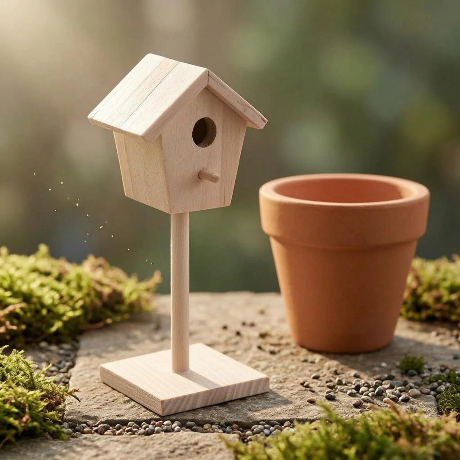 Mini Wooden Birdhouse Ornament Pitched Roof Miniature Birdhouse on Post Home Decor Round Opening for Dollhouse, Courtyard
Mini Wooden Birdhouse Ornament Pitched Roof Miniature Birdhouse on Post Home Decor Round Opening for Dollhouse, Courtyard