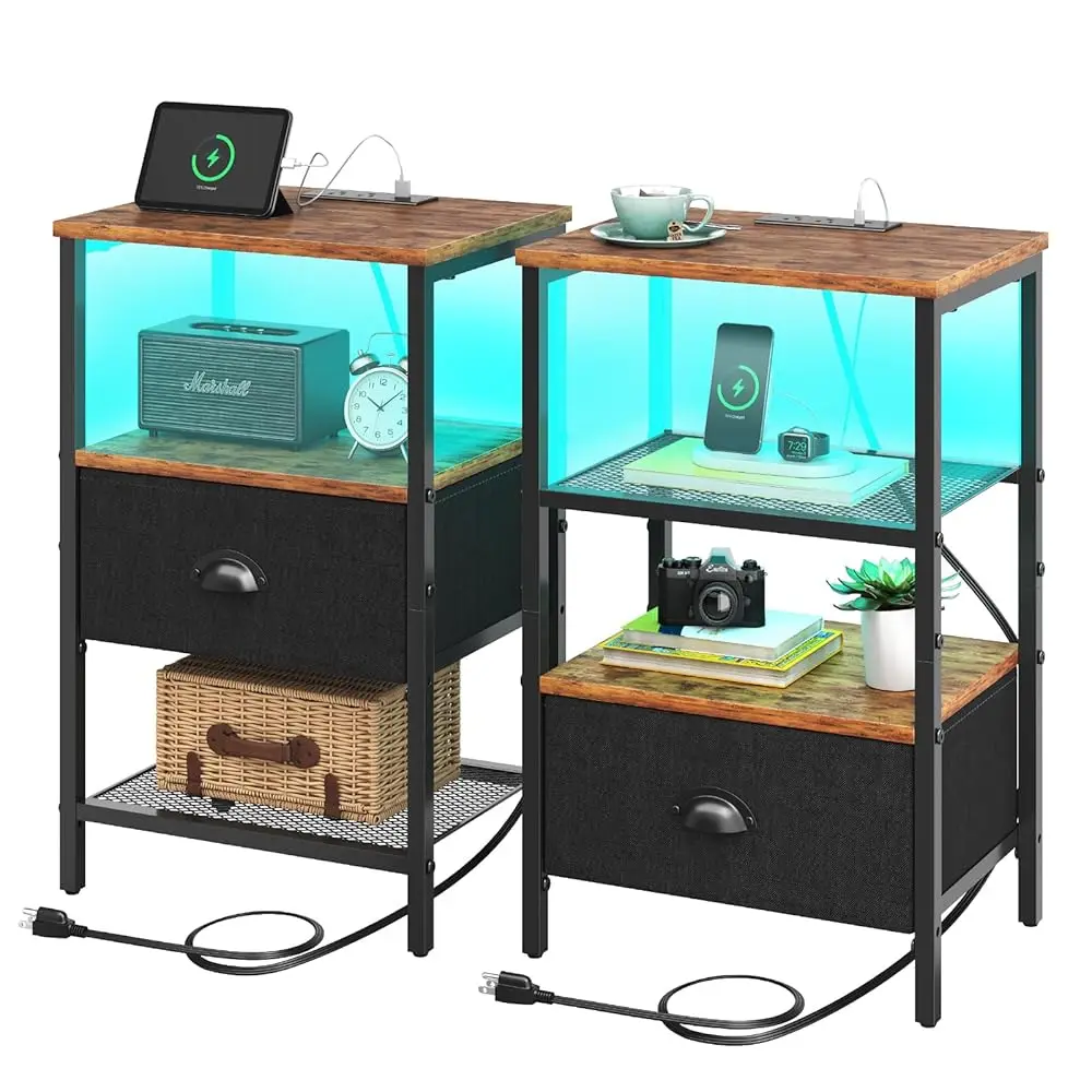 Sthmec Nightstands Set Of 2, Led Bedside Tables With Charging Station And Fabric Drawer, Night Stand With Storage, 3 Tier Side
Sthmec Nightstands Set Of 2, Led Bedside Tables With Charging Station And Fabric Drawer, Night Stand With Storage, 3 Tier Side