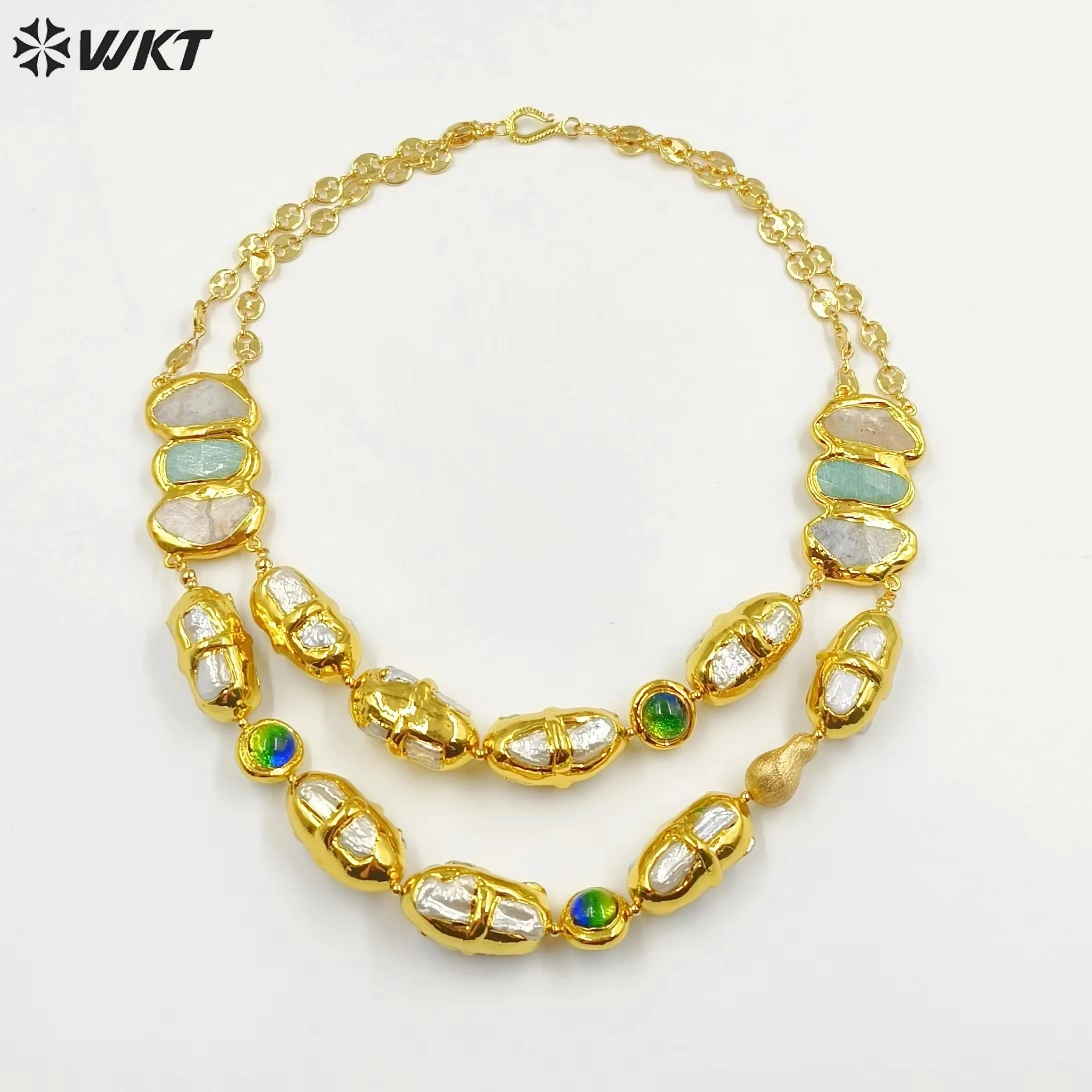 WT-JN252 Newest Gorgeous Double Layer Precious Freshwater Pearl With Druzy Agate Stone Necklace In 21 Inch Long With Murano Bead
WT-JN252 Newest Gorgeous Double Layer Precious Freshwater Pearl With Druzy Agate Stone Necklace In 21 Inch Long With Murano Bead