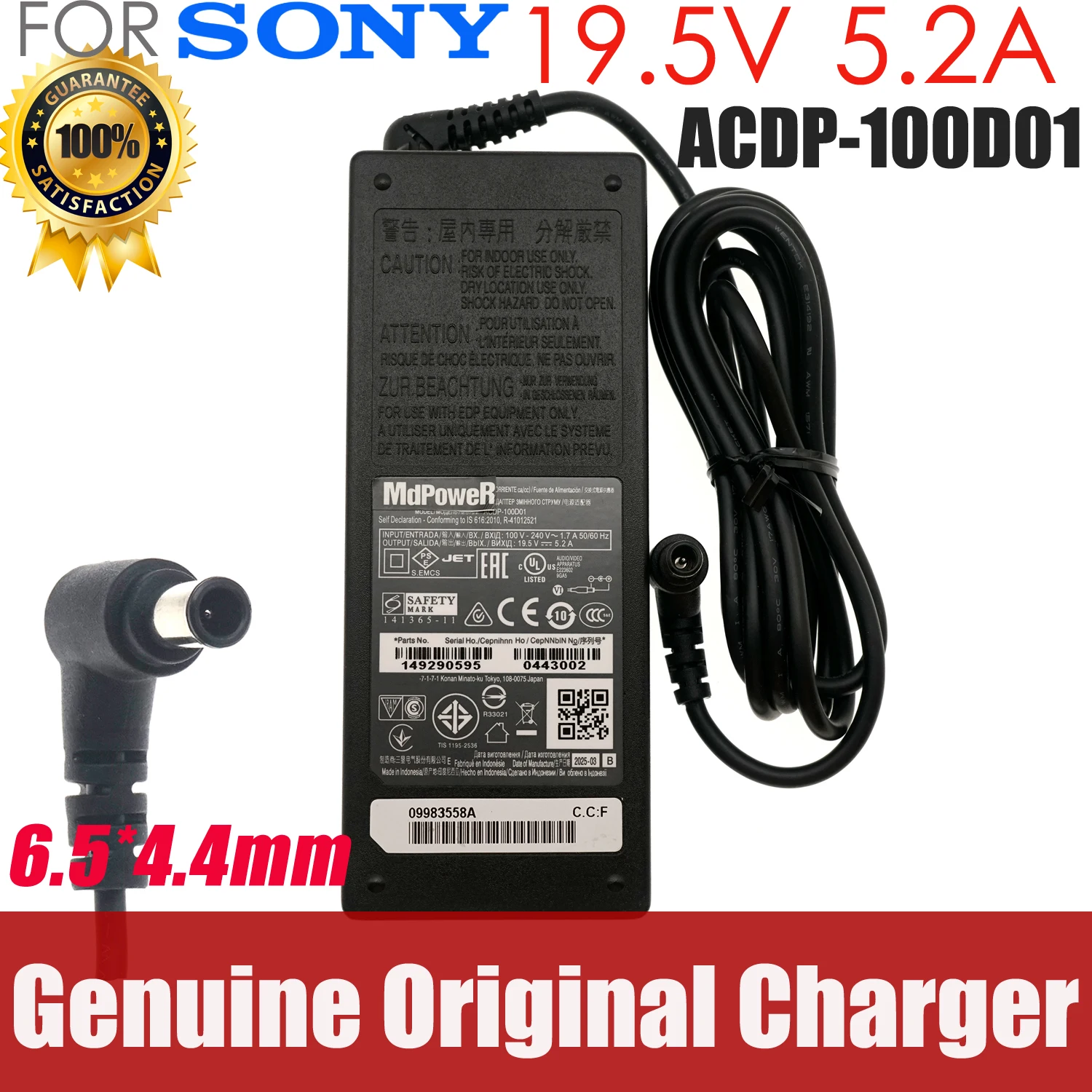 19.5V 5.2A 100W 6.5*4.4mm AC Power Adapter ACDP-100D01 For SONY KDL 43W800C TV KDL-55W-800B KDL-43W755C KDL42W829B Power Supply
19.5V 5.2A 100W 6.5*4.4mm AC Power Adapter ACDP-100D01 For SONY KDL 43W800C TV KDL-55W-800B KDL-43W755C KDL42W829B Power Supply
