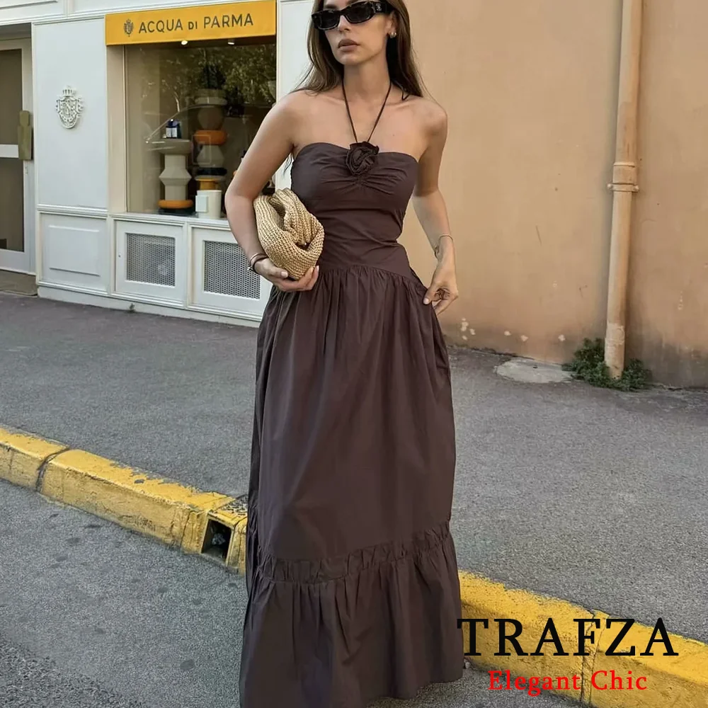 TRAFZA Элегантное коричневое женское платье из поплина с цветочным принтом и карманами на шее, 2024, летнее модное длинное платье с вырезом, вечернее пляжное платье
TRAFZA Элегантное коричневое женское платье из поплина с цветочным принтом и карманами на шее, 2024, летнее модное длинное платье с вырезом, вечернее пляжное платье