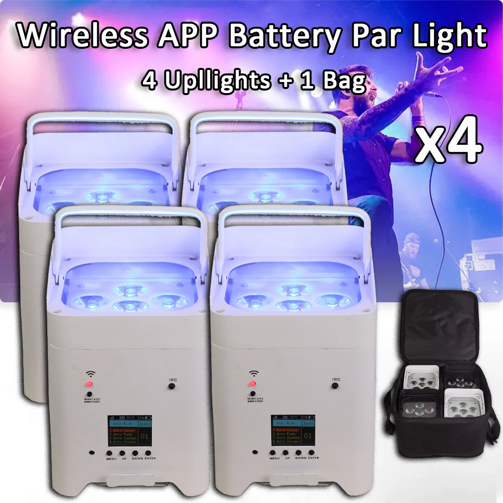 4Pcs/Lot LED 6X18W RGBWA+UV 6in1 Wireless APP Par Light Rechargeable Battery DMX Stage Party Wedding DJ Performance
4Pcs/Lot LED 6X18W RGBWA+UV 6in1 Wireless APP Par Light Rechargeable Battery DMX Stage Party Wedding DJ Performance