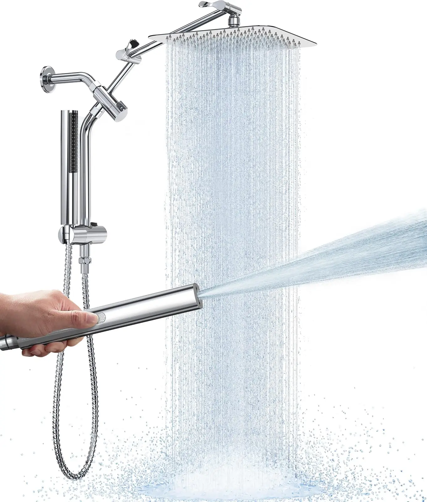 10 Inch Square Rain Shower Head With Handheld Spray Combo Stainless Steel Slide Bar Extension Arm
10 Inch Square Rain Shower Head With Handheld Spray Combo Stainless Steel Slide Bar Extension Arm