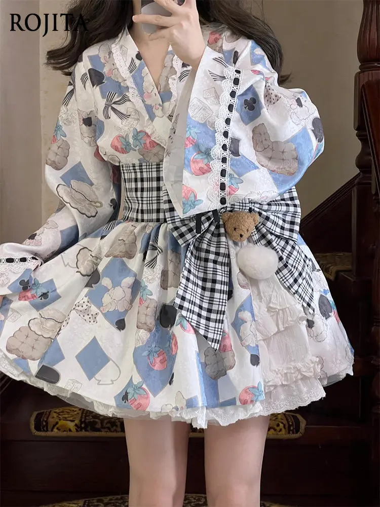Kimono-Style Sweet Lolita Dress Japanese Lolita Outfit Cute Print Everyday Maid Dress + Apron + Bow
Kimono-Style Sweet Lolita Dress Japanese Lolita Outfit Cute Print Everyday Maid Dress + Apron + Bow