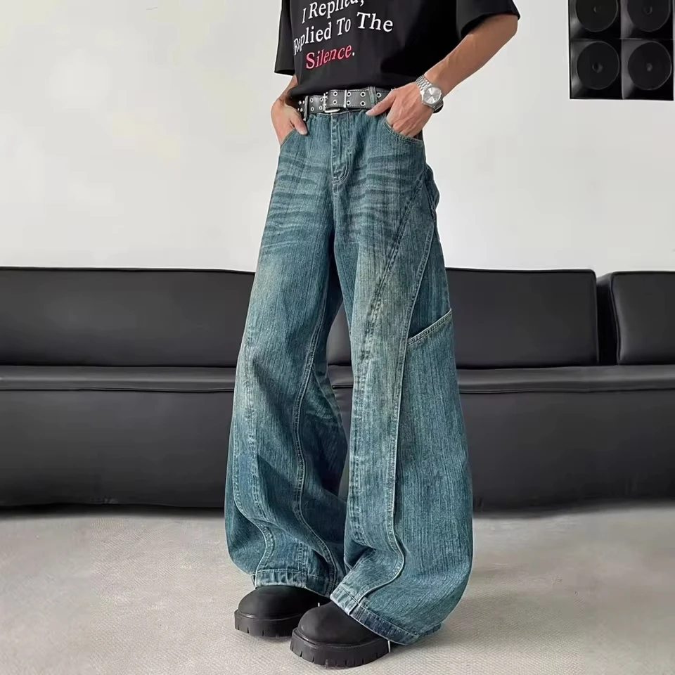 Japanese Style New Fashion Men's Washed Blue Solid Color Casual Trendy Loose Spliced Wide Leg Denim Trousers Male Jean Pants
Japanese Style New Fashion Men's Washed Blue Solid Color Casual Trendy Loose Spliced Wide Leg Denim Trousers Male Jean Pants