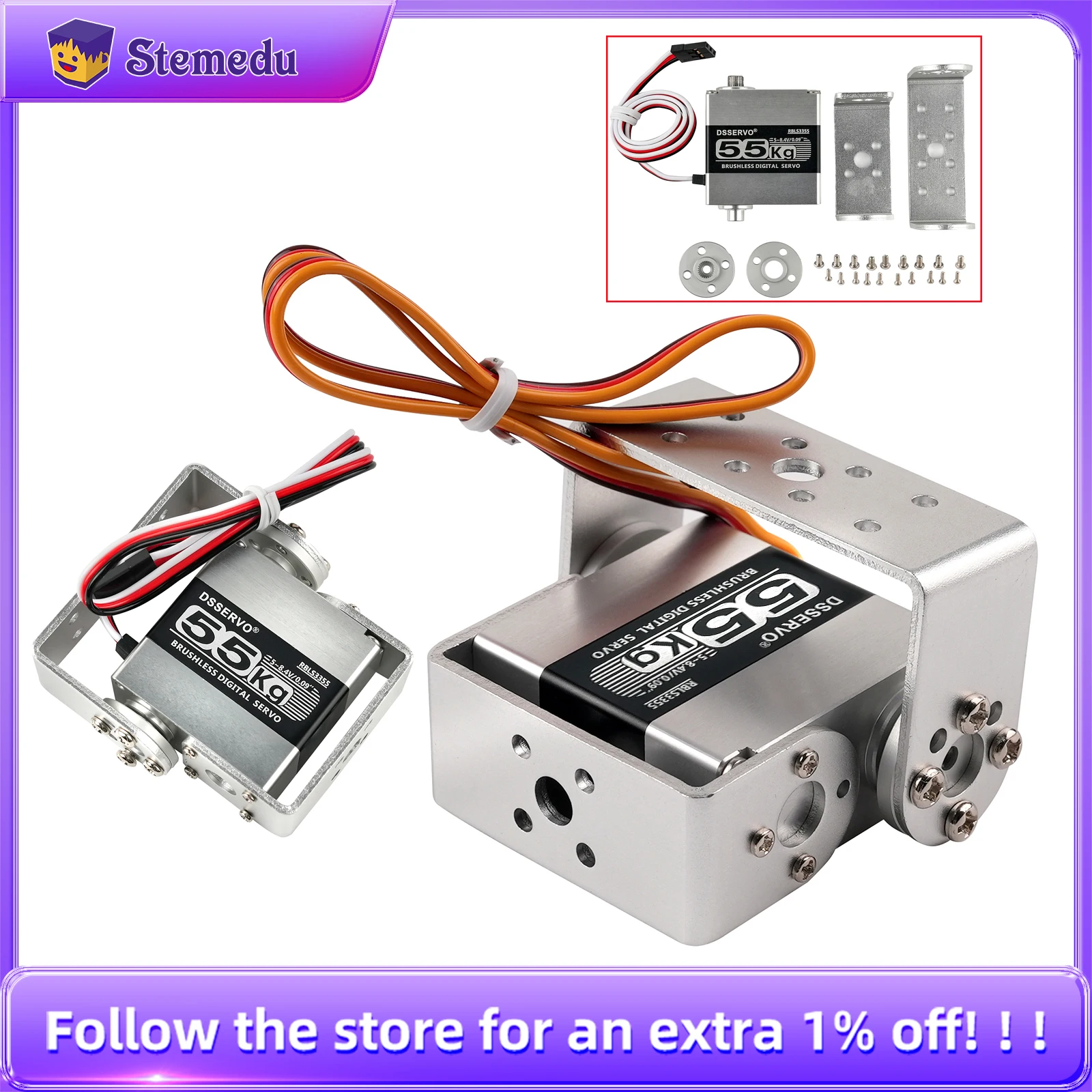 High Torque IP67 55KG Digital Dual Axis Servo Full Body Metal Brushless Motor 8.4V Servos Steel Gear for RC Cars Crawler Robot
High Torque IP67 55KG Digital Dual Axis Servo Full Body Metal Brushless Motor 8.4V Servos Steel Gear for RC Cars Crawler Robot