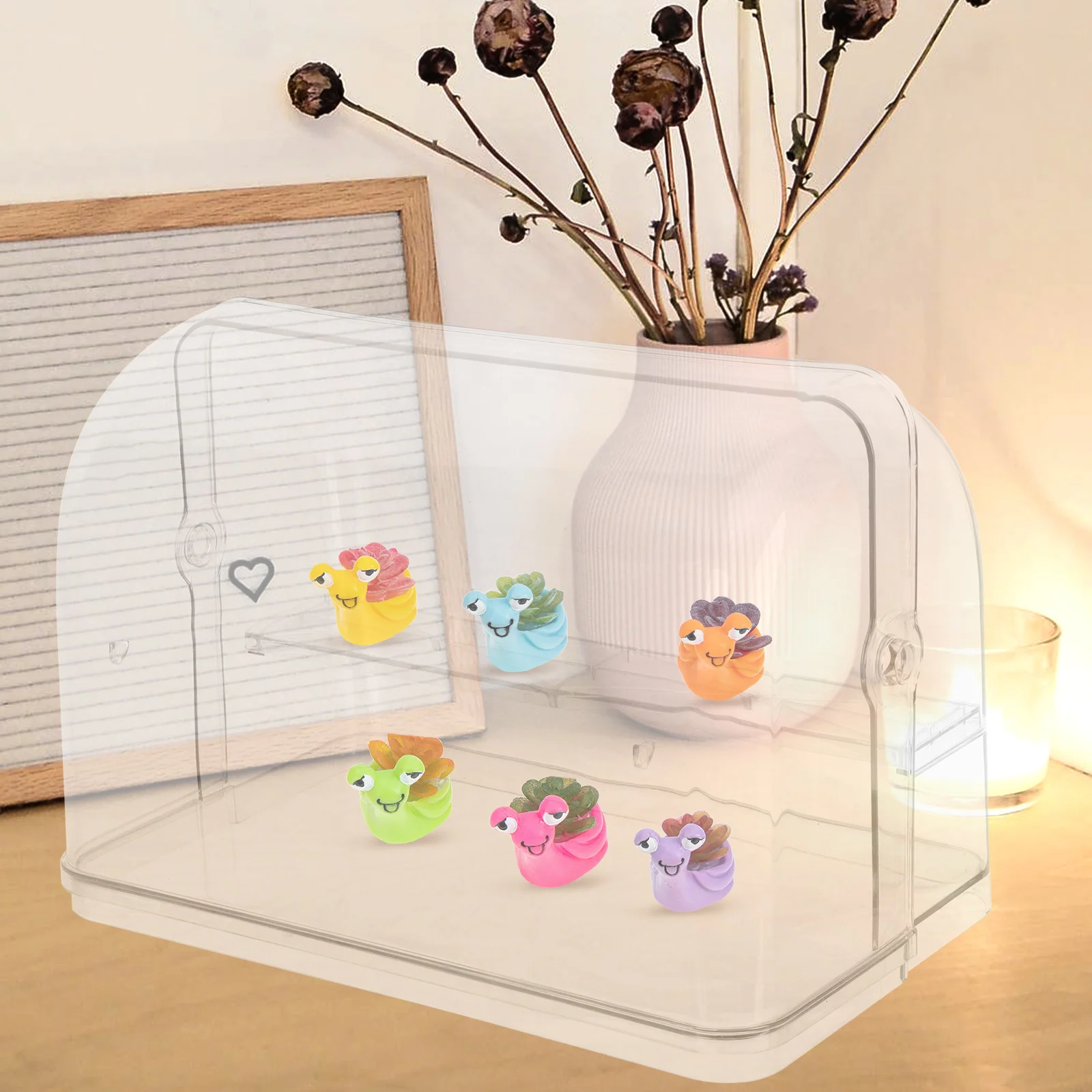 Clear Display Container Transparent Storage Box Desktop Holder for Miniatures Collection Dustproof Display Case