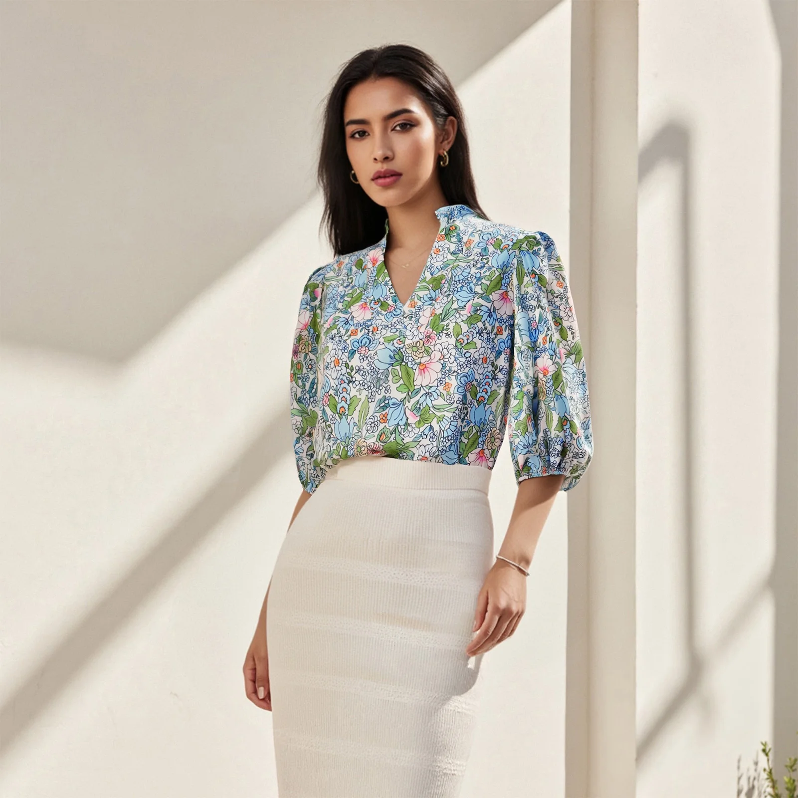 Fashion Women’s Casual Floral Print Blouses Tops 3/4 Sleeve Stand Collar Loose Fit Shirts Spring Summer T-Shirts
Fashion Women’s Casual Floral Print Blouses Tops 3/4 Sleeve Stand Collar Loose Fit Shirts Spring Summer T-Shirts
