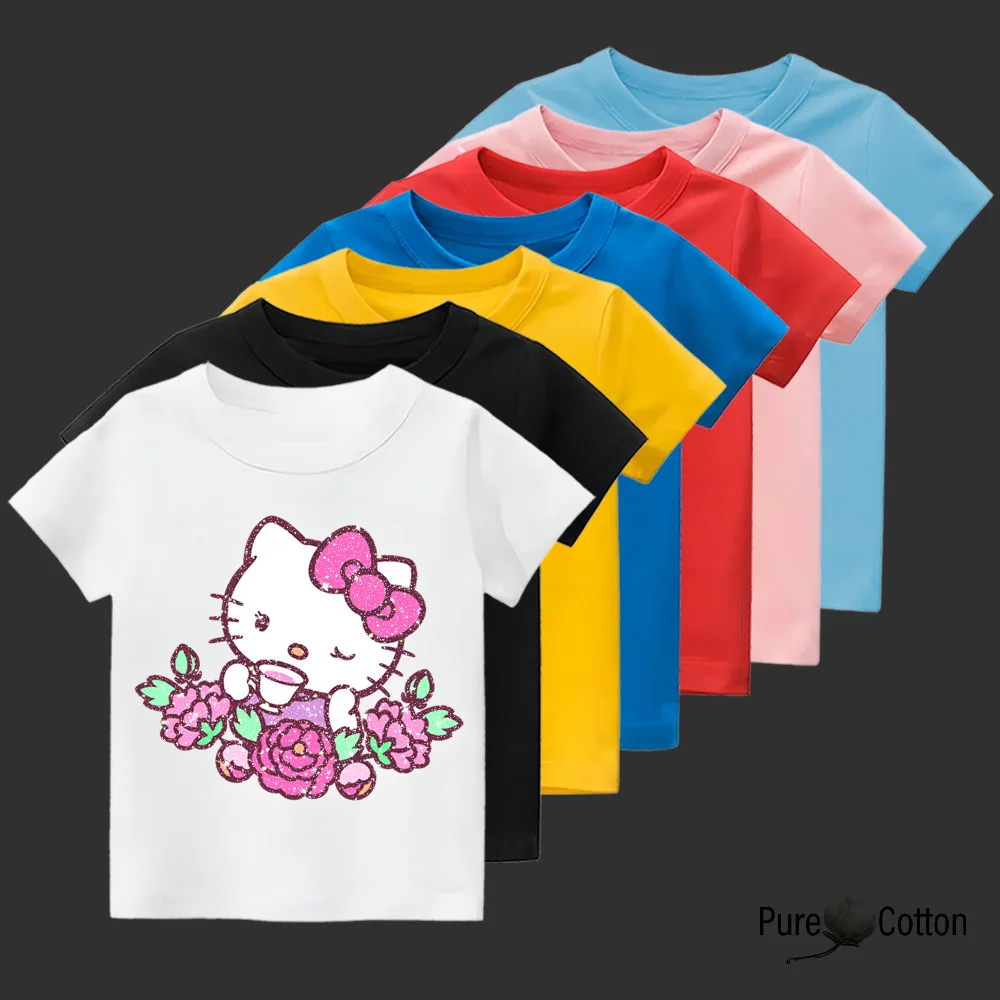 Children summer cotton short-sleeved T-shirt wearing tea small white cat dazzle flower print casual daily all-match girls blouse
Children summer cotton short-sleeved T-shirt wearing tea small white cat dazzle flower print casual daily all-match girls blouse