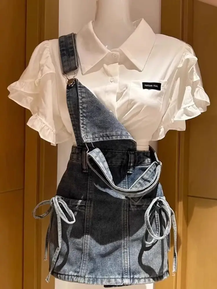 Summer White Neck Short Sleeve Shirt And Denim Overalls Women's Fashion Set College Style Two-Piece Suit Elegant And Bea...
Summer White Neck Short Sleeve Shirt And Denim Overalls Women's Fashion Set College Style Two-Piece Suit Elegant And Bea...