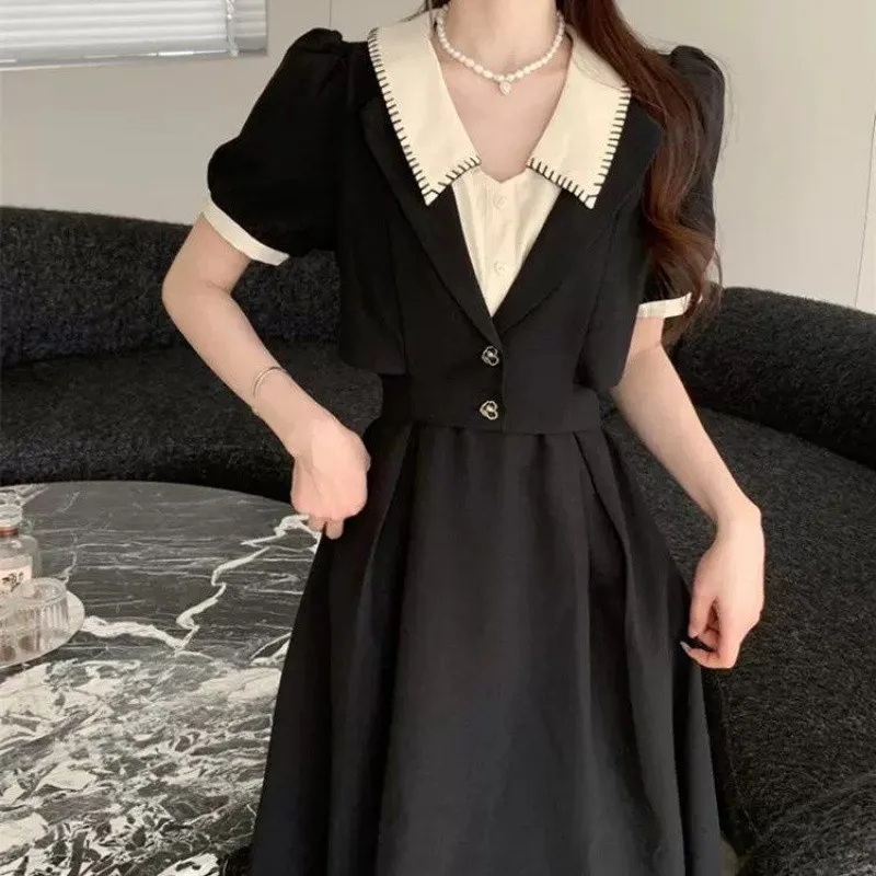 Street Style plus Size Doll Collar Dress Women's Summer Waist Cinched Elegant Short Sleeve PVC A-Line Skirt
Street Style plus Size Doll Collar Dress Women's Summer Waist Cinched Elegant Short Sleeve PVC A-Line Skirt