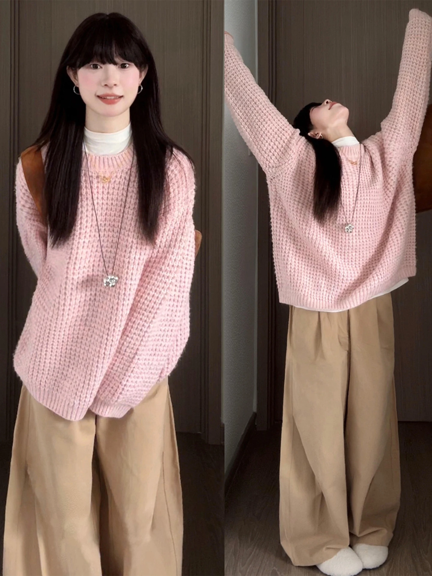 Новый розовый свободный вязаный свитер с круглым вырезом для женщин, осенне-зимний, в стиле Lazy Fashion, с эффектом стройности, универсальный топ 2026 года
Новый розовый свободный вязаный свитер с круглым вырезом для женщин, осенне-зимний, в стиле Lazy Fashion, с эффектом стройности, универсальный топ 2026 года