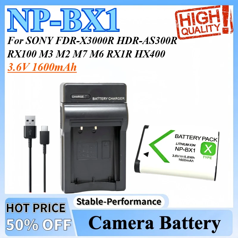 NP-BX1 NPBX1 NP BX1 Battery + Charger for SONY FDR-X3000R HDR-AS300R RX100 M3 M2 M7 M6 RX1R HX400 HX50 HX60 WX300 WX350 AS15
NP-BX1 NPBX1 NP BX1 Battery + Charger for SONY FDR-X3000R HDR-AS300R RX100 M3 M2 M7 M6 RX1R HX400 HX50 HX60 WX300 WX350 AS15
