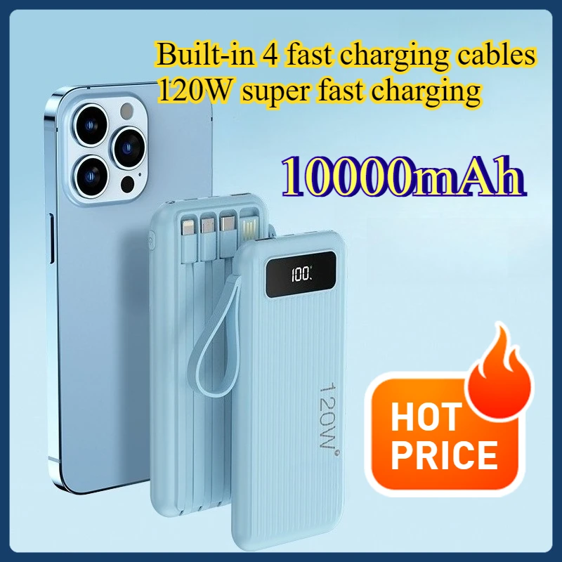 120W Built-in Line Super Fast Charging Power Bank 10000mAh Large Capacity Light and Thin Mobile Power Supply
120W Built-in Line Super Fast Charging Power Bank 10000mAh Large Capacity Light and Thin Mobile Power Supply
