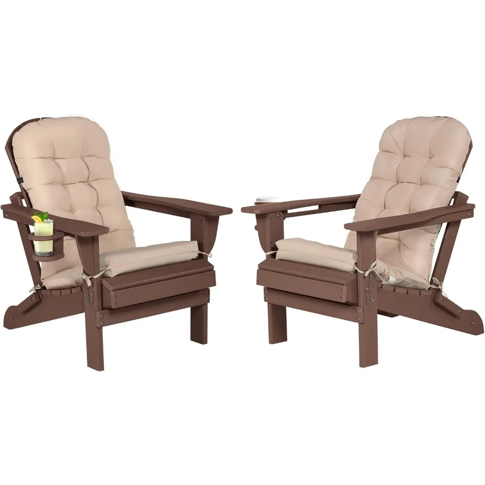 Adirondack Chair Set of 2 with Cushion & Cup Holder, HDPE Folding Adirondack Chairs with Wood-Like Grain Outdoor Fire Pit Chairs
Adirondack Chair Set of 2 with Cushion & Cup Holder, HDPE Folding Adirondack Chairs with Wood-Like Grain Outdoor Fire Pit Chairs