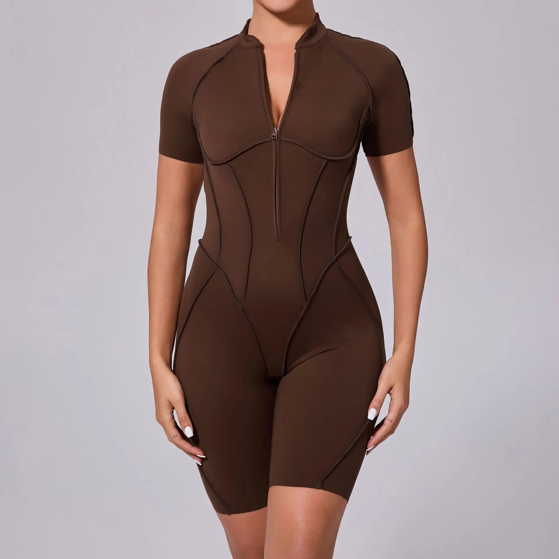 Seamless Yoga Jumpsuits Sports Fitness Zipper Hip-lifting Short-sleeved Backless Dance Workout Gym Shorts Bodysuits for Women
Seamless Yoga Jumpsuits Sports Fitness Zipper Hip-lifting Short-sleeved Backless Dance Workout Gym Shorts Bodysuits for Women