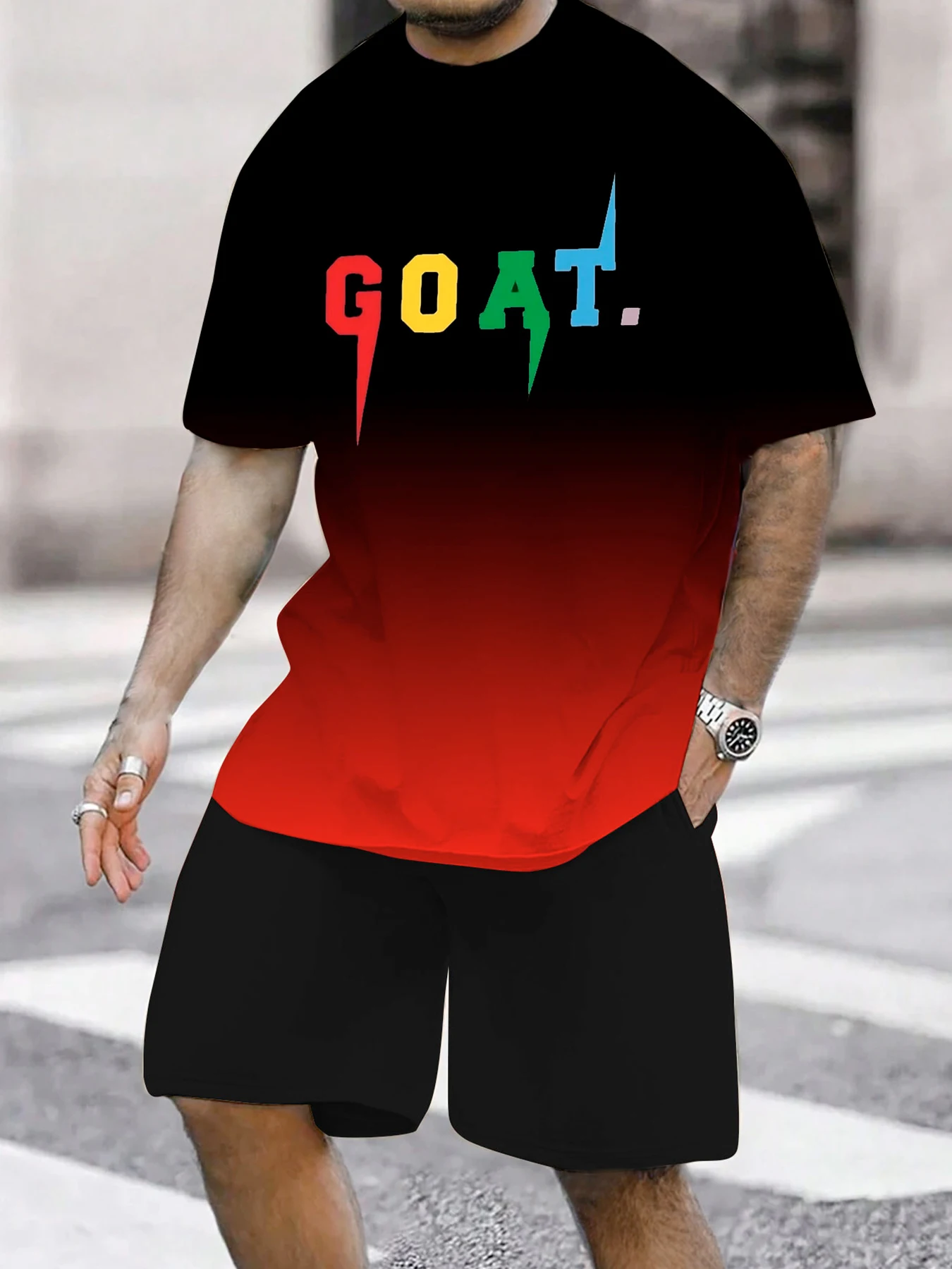 Men's summer 3d goat letter print ombre short sleeve shorts casual sport 2 piece set
Men's summer 3d goat letter print ombre short sleeve shorts casual sport 2 piece set