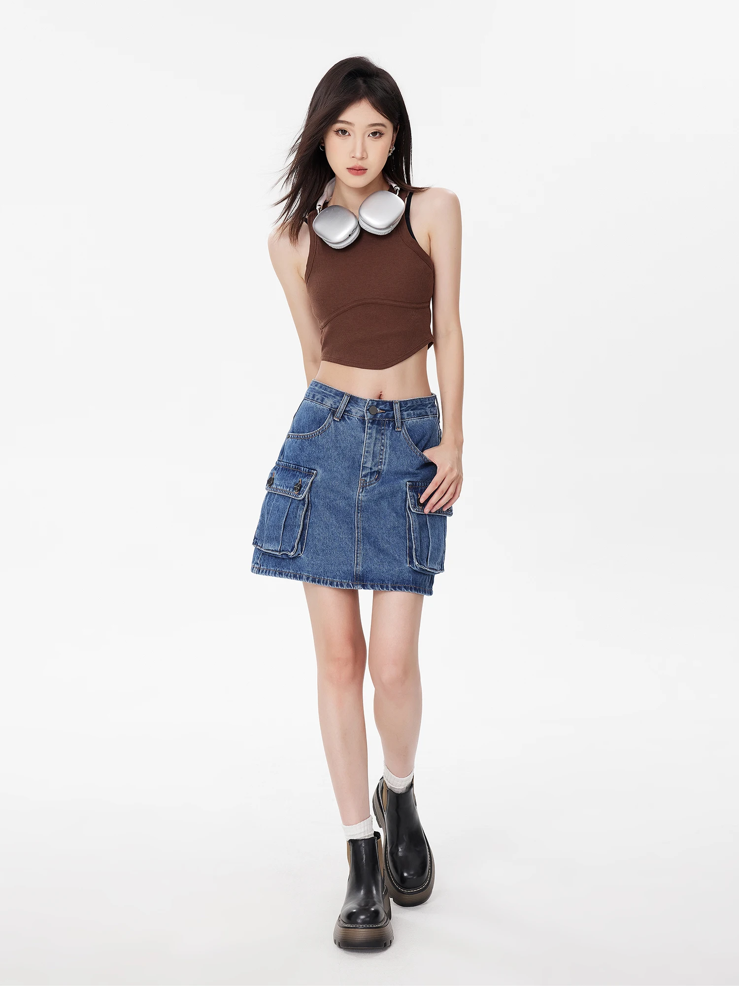 High Waist Blue Workwear Skirt Casual A-Line Cotton Skirt for Women Spring Summer New Sle E.D.X Brand Ladies Skirt
High Waist Blue Workwear Skirt Casual A-Line Cotton Skirt for Women Spring Summer New Sle E.D.X Brand Ladies Skirt