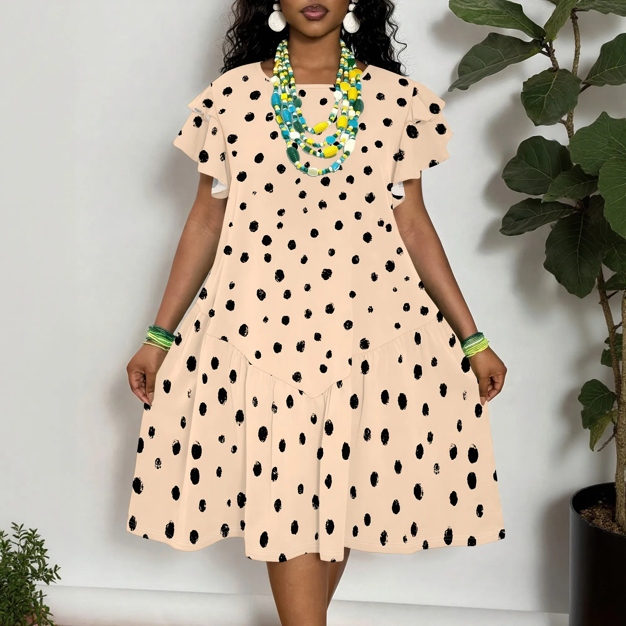 Polka Dot Print, Short Sleeve Dress, Ruffle Sleeve Mini Dress, Casual Summer Sundress, Beach Party Wear, XL-6XL
Polka Dot Print, Short Sleeve Dress, Ruffle Sleeve Mini Dress, Casual Summer Sundress, Beach Party Wear, XL-6XL