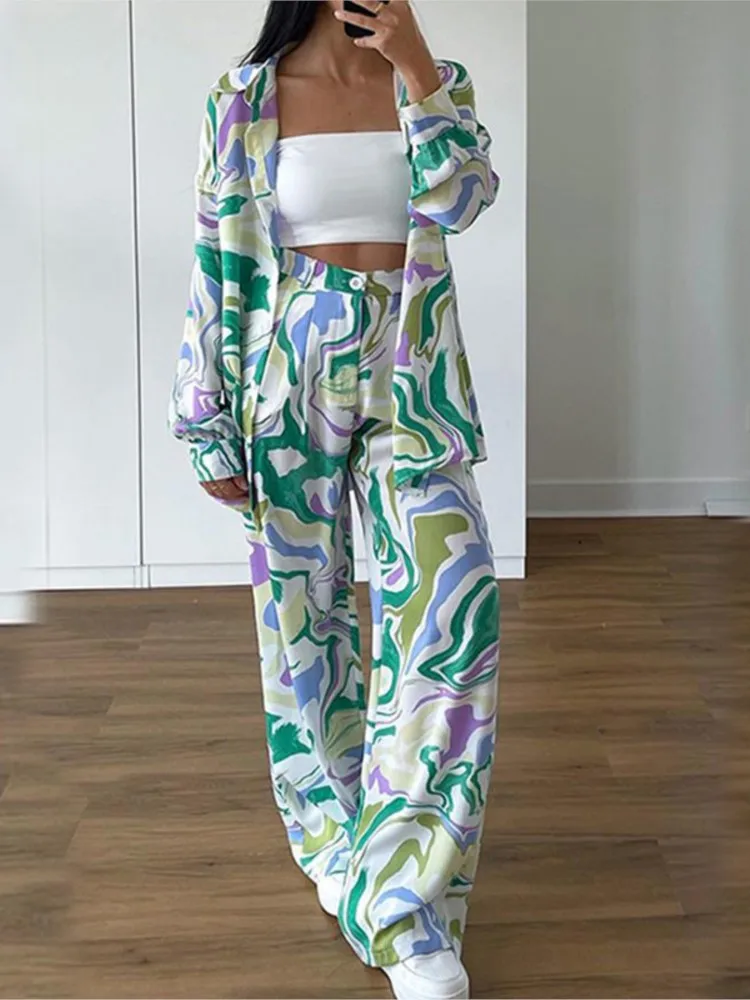 Spring Autumn Fashion Casual 2 Piece Suit 2024 Women's Loose Long Sleeve Print Buttons Shirt Top + Wide Leg Pants Two Piece Sets
Spring Autumn Fashion Casual 2 Piece Suit 2024 Women's Loose Long Sleeve Print Buttons Shirt Top + Wide Leg Pants Two Piece Sets