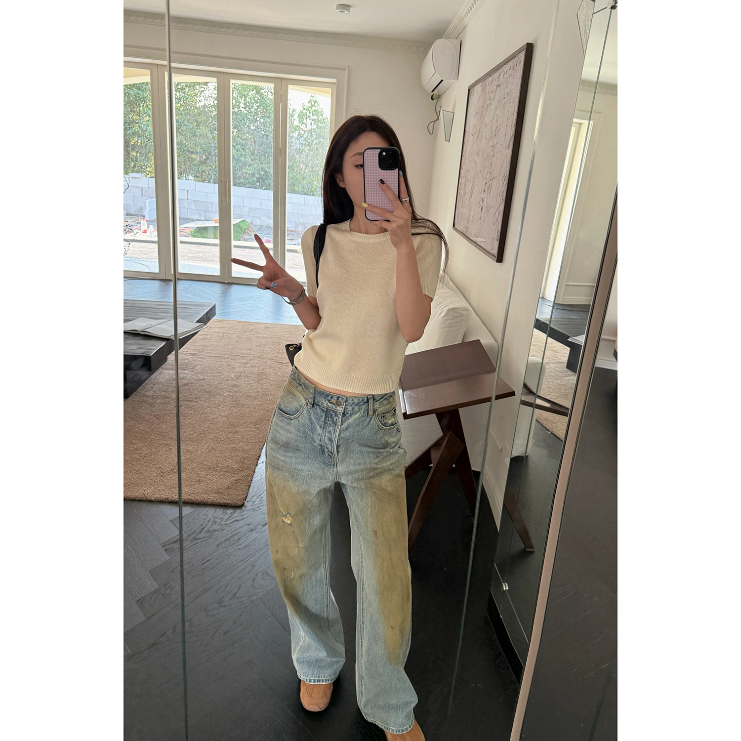 Джинсы с широкими штанинами и эффектом потертости в винтажном стиле, универсальные, с высокой талией, прямого кроя, длинные, типа «труба»
Джинсы с широкими штанинами и эффектом потертости в винтажном стиле, универсальные, с высокой талией, прямого кроя, длинные, типа «труба»