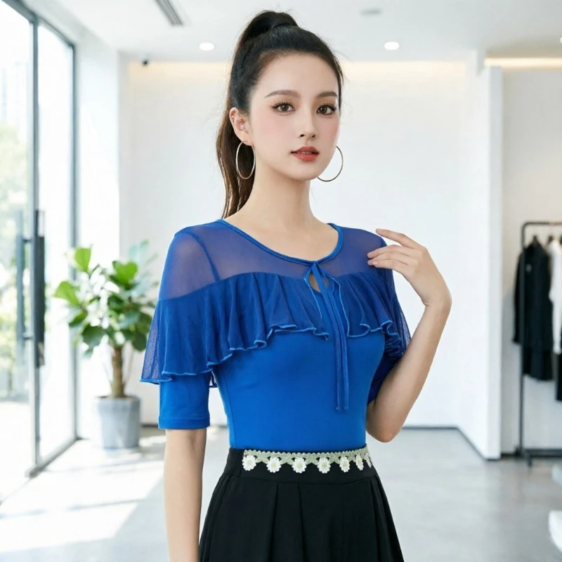 Women Latin Dance Top Summer Slim Fit Black Mesh Mid Sleeve Adult Ballroom Modern Jitterbug Practice Training Performance Wear
Women Latin Dance Top Summer Slim Fit Black Mesh Mid Sleeve Adult Ballroom Modern Jitterbug Practice Training Performance Wear
