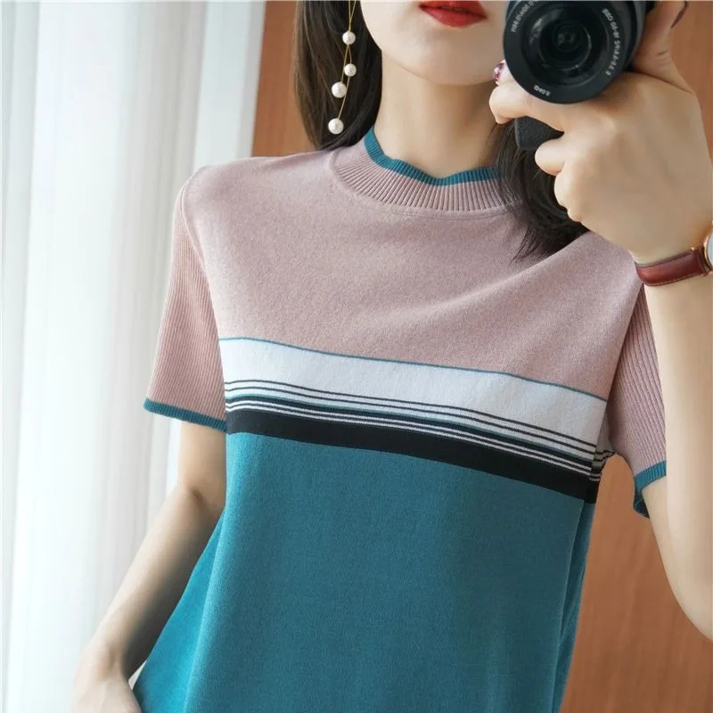 Women Sweater Summer Spring Striped Loose Pullover Office O Neck Korean Fashion Style Short Sleeve Y2k Tops Clothing
Women Sweater Summer Spring Striped Loose Pullover Office O Neck Korean Fashion Style Short Sleeve Y2k Tops Clothing