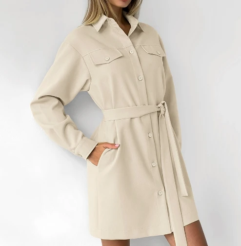 Commuting Temperament Belt Autumn and Winter Fashionable Khaki Lapel Women's Retro Dress
Commuting Temperament Belt Autumn and Winter Fashionable Khaki Lapel Women's Retro Dress