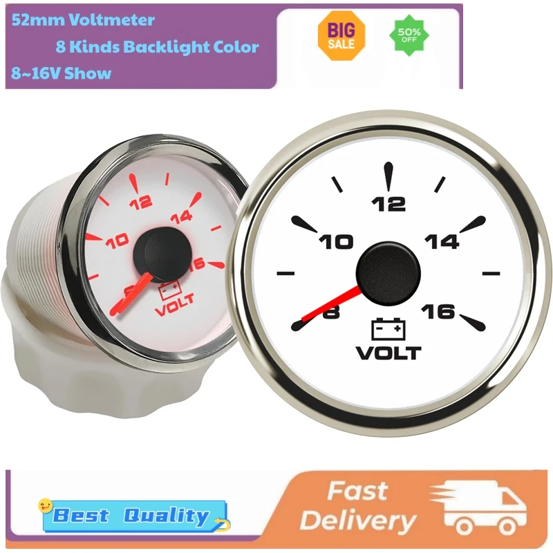 Auto Boat 52mm Pointer Voltmeters Voltage Meters 8-16v Show Black Volt Gauges with 8 Kinds Backlight Color
Auto Boat 52mm Pointer Voltmeters Voltage Meters 8-16v Show Black Volt Gauges with 8 Kinds Backlight Color