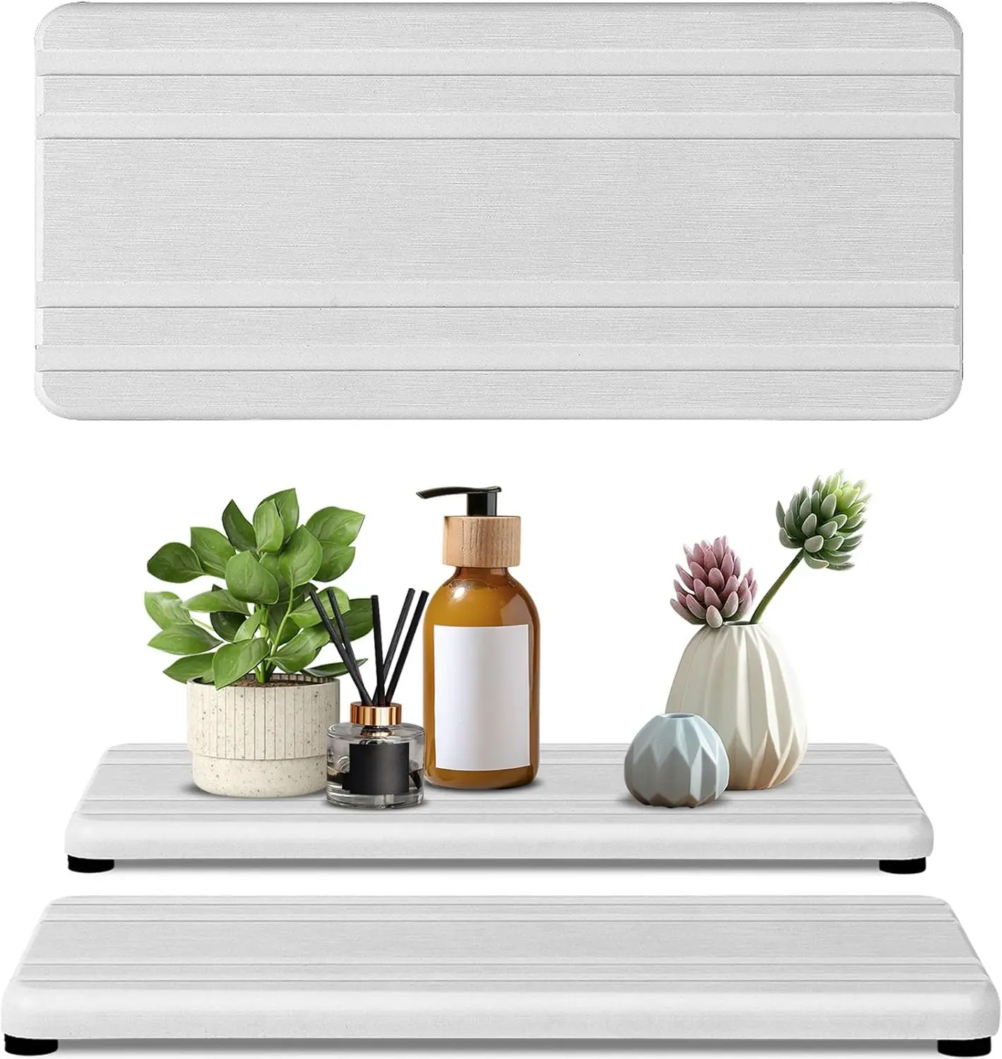 Set of Two Fast Dry Absorbent Stone Trays for Bathroom and Kitchen Counter Organization
Set of Two Fast Dry Absorbent Stone Trays for Bathroom and Kitchen Counter Organization